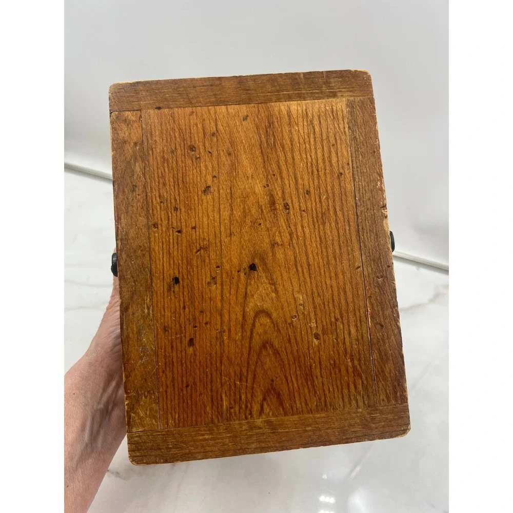 Vintage Rustic Wooden Caddy 3 Compartment Organizer with Metal Handle Farmhouse